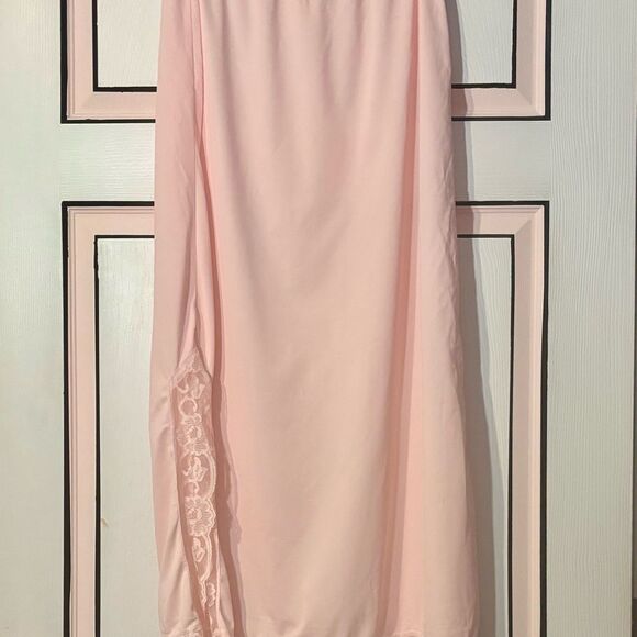 Long Pink Lace Slip Skirt Size L Romanticcore Satin Maxi Skirt - Picture 2 of 11